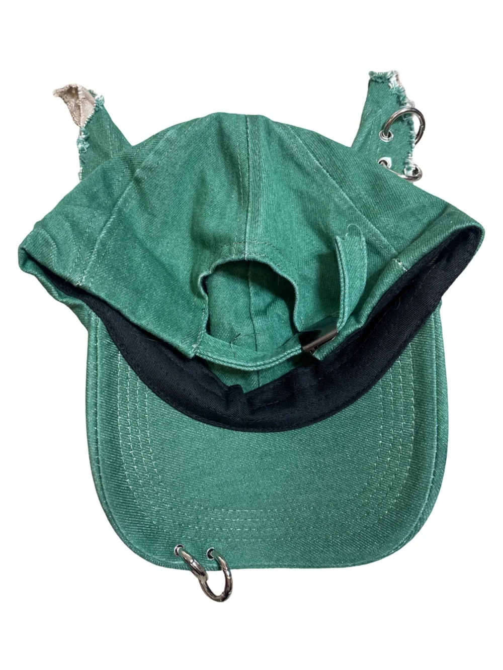 Distressed Cat Ear Baseball Cap Green Grunge Punk Y2K Adjustable
